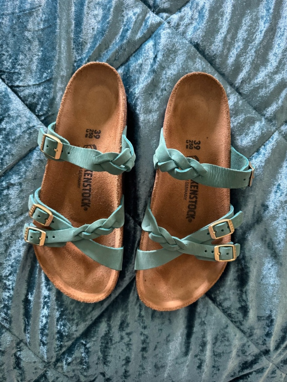 Birkenstock Braided Triple-Strap Sandals in Aqua (WORN ONLY ONCE)